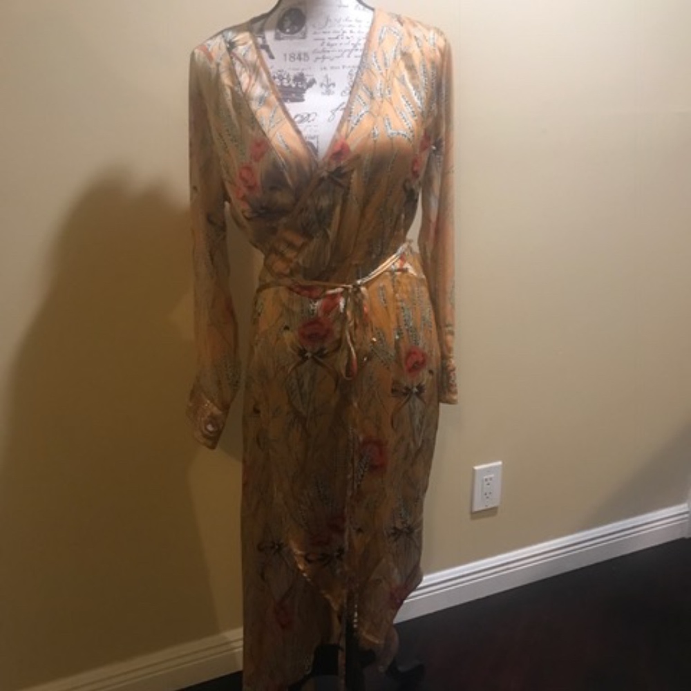 Aratta Inca Gold Floral Print  Hi-Low Wrap Dress